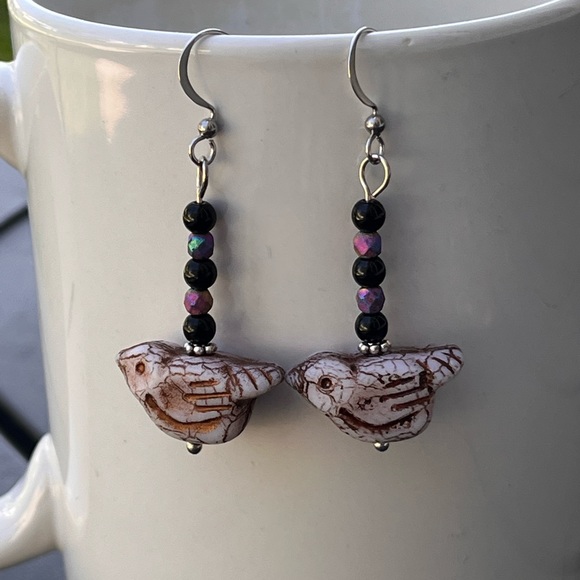 Czech glass bird earrings handcrafted - Picture 4 of 7